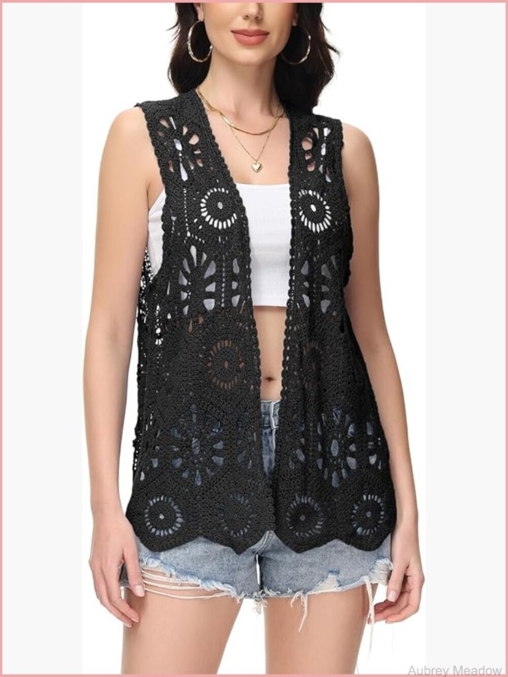 Crochet Vest Sleeveless Boho Lace Cardigan Cover Up Layer